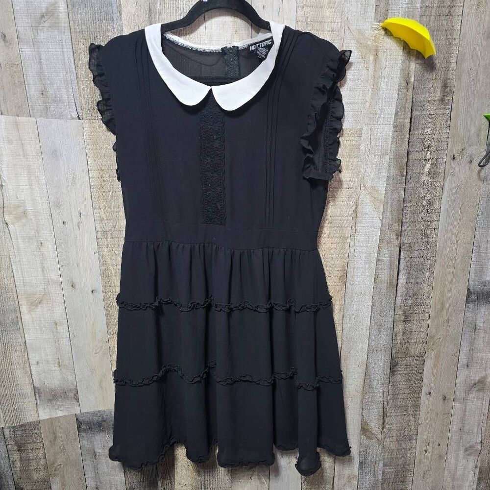 Hot Topic Black and White Collar Goth Wednesday Addams Whimsygoth Mini Dress - Picture 2 of 5